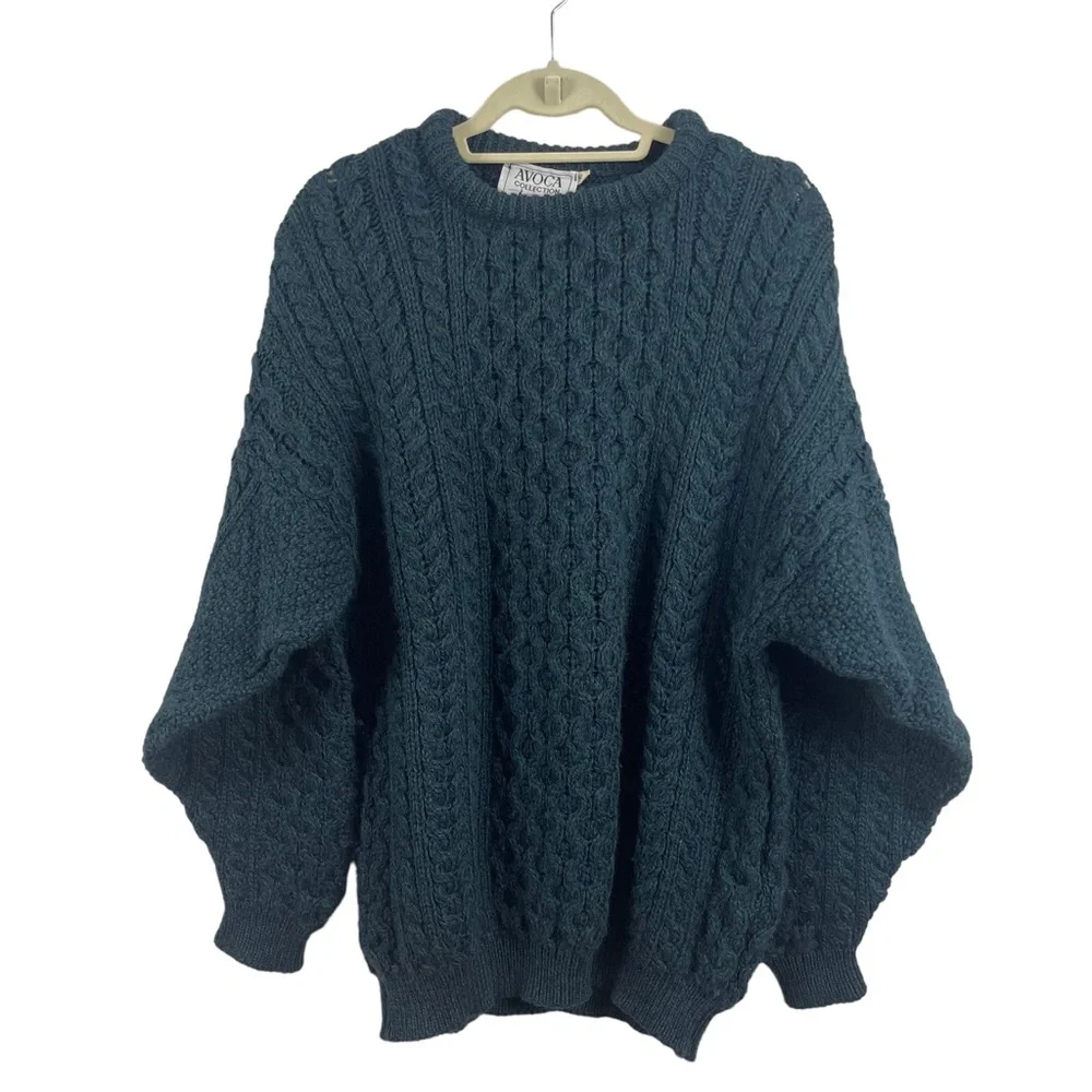 Vintage Avoca Collection Green Chunky Cable Knit Pullon Crewneck Sweater 2XL
